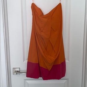 Orange and magenta color block dress. Silk.